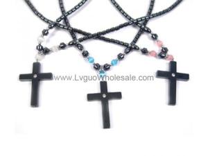 Colored Opal Beads Hematite Cross Pendant Beads Stone Chain Choker Fashion Women Necklace